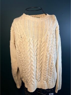 Vintage Outback Red Cream Cable Knit Crewneck Sweater Oversized Cozy Winter